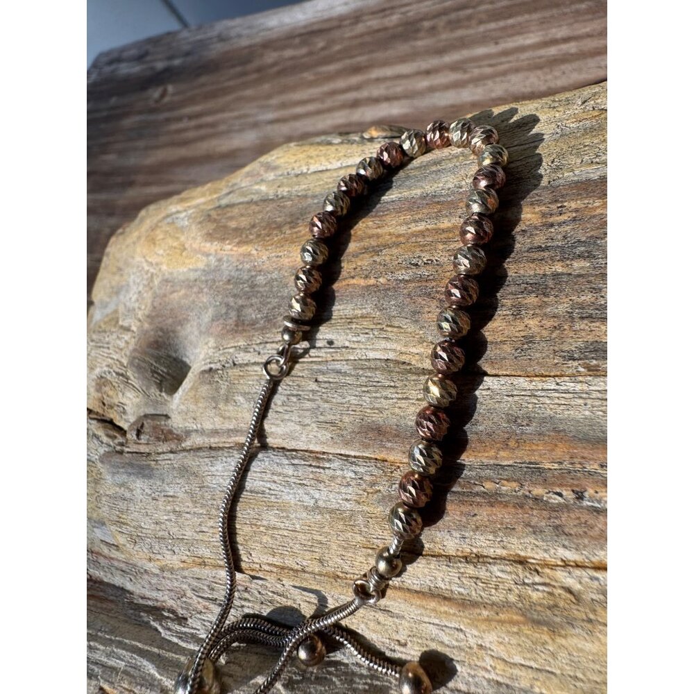 Dyadema Sterling Silver Yellow Rose Gold Gilded Beads Adjustable Anklet Bracelet - Picture 3 of 6